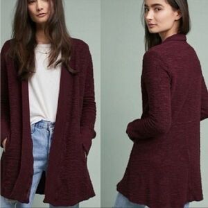 •T. LA• Anthropologie Burgundy Almandine Textured Open Knit Cardigan Women’s XS